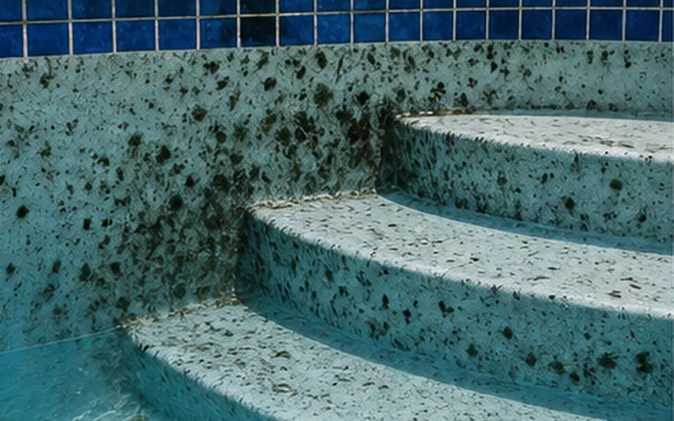 Black algae spots on pool steps and plaster