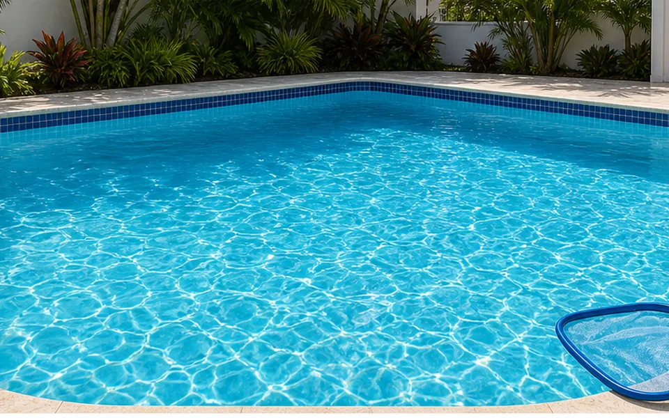Clear blue pool water after maintenance